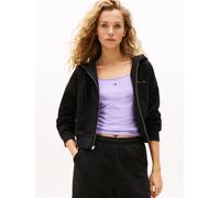 Kapuzensweatjacke TOMMY JEANS "TJW BXY CRP LINEAR ZIP THRU EXT", Damen, Gr. XXL (44), schwarz, Sweatware, Obermaterial: 80% Baumwolle, 20% Polyester, unifarben, Rippbündchen, Sweatjacken Kapuzensweatj