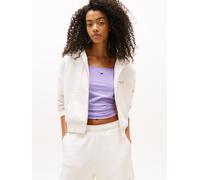 Kapuzensweatjacke TOMMY JEANS "TJW BXY CRP LINEAR ZIP THRU EXT", Damen, Gr. XXL (44), weiß (ancient weiß), Sweatware, Obermaterial: 80% Baumwolle, 20% Polyester, unifarben, Rippbündchen, Sweatjacken (