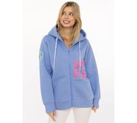 Kapuzensweatjacke ZWILLINGSHERZ "Alissa", Damen, Gr. S/M, mittelblau, Sweatware, Obermaterial: 50% Baumwolle, 50% Polyester, bedruckt, bestickt, unifarben, hüftbedeckend, ohne Ausschnitt, Rippbündchen