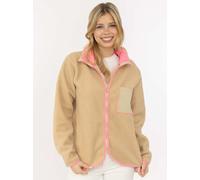 Kapuzensweatjacke ZWILLINGSHERZ "Classic", Damen, Gr. M, beige, Fleece, Obermaterial: 100% Polyester, Sweatjacken, kuscheliges Teddy-Fleece, Kontrastdetails, Brutstasche, Stehkragen (88564030-M) beige