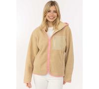Kapuzensweatjacke ZWILLINGSHERZ "Classic", Damen, Gr. XL, beige, Plüsch, Obermaterial: 100% Polyester, kontrastfarbene Details, unifarben, hüftbedeckend, ohne Ausschnitt, gerader Abschluss kontrastfar