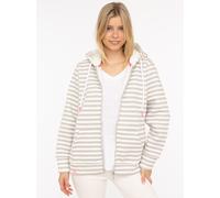 Kapuzensweatjacke ZWILLINGSHERZ, Damen, Gr. L/XL, hellgrau, Sweatware, Obermaterial: 50% Baumwolle, 50% Polyester, gestreift, hüftbedeckend, ohne Ausschnitt, Sweatjacken, Streifen, Kapuze, Reißverschl