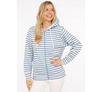Kapuzensweatjacke ZWILLINGSHERZ, Damen, Gr. L/XL, jeans, Sweatware, Obermaterial: 50% Baumwolle, 50% Polyester, gestreift, hüftbedeckend, ohne Ausschnitt, Sweatjacken, Streifen, Kapuze, Reißverschluss