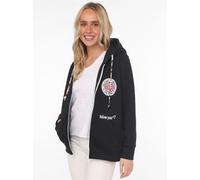 Kapuzensweatjacke ZWILLINGSHERZ, Damen, Gr. S/M, schwarz, Sweatware, Obermaterial: 50% Baumwolle, 50% Polyester, bedruckt, normal hüftlang, hoch geschlossener Ausschnitt, Bündchen, Sweatjacken, Leo-De