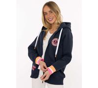 Kapuzensweatjacke ZWILLINGSHERZ, Damen, Gr. SM (S/M), blau (navy), Sweatware, Obermaterial: 50% Baumwolle, 50% Polyester, comfort fit hüftbedeckend, V-Ausschnitt, Sweatjacken, Regular-Fit, Kapuze, Lan