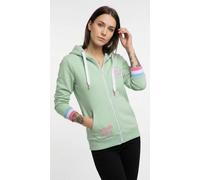 Kapuzensweatjacke ZWILLINGSHERZ, Damen, Gr. SM (S/M), grün (hellgrün), Sweatware, Obermaterial: 50% Baumwolle, 50% Polyester, comfort fit hüftbedeckend, V-Ausschnitt, Sweatjacken, Regular-Fit, Kapuze,