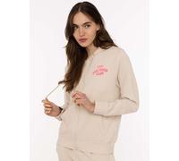 Kapuzensweatjacke ZWILLINGSHERZ "Feel Good Club", Damen, Gr. S/M, beige, Sweatware, Obermaterial: 60% Baumwolle, 40% Polyester, bestickt, unifarben, Basic hüftbedeckend, ohne Ausschnitt, angesetztes B