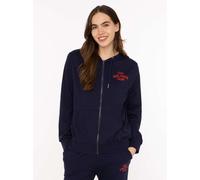 Kapuzensweatjacke ZWILLINGSHERZ "Feel Good Club", Damen, Gr. S/M, marine, Sweatware, Obermaterial: 60% Baumwolle, 40% Polyester, bestickt, unifarben, Basic hüftbedeckend, ohne Ausschnitt, angesetztes 