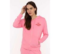 Kapuzensweatjacke ZWILLINGSHERZ "Feel Good Club", Damen, Gr. S/M, pink, Sweatware, Obermaterial: 60% Baumwolle, 40% Polyester, bestickt, unifarben, Basic hüftbedeckend, ohne Ausschnitt, angesetztes Bü