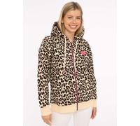 Kapuzensweatjacke ZWILLINGSHERZ ""Leo AOP"", Damen, Gr. L/XL, beige, angeraute Sweatware, Obermaterial: 50% Baumwolle, 50% Polyester, hüftbedeckend, ohne Ausschnitt, Sweatjacken, Langarm, Fronttaschen