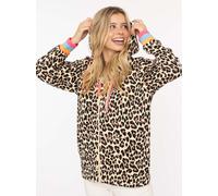 Kapuzensweatjacke ZWILLINGSHERZ "Leo Neon Kante", Damen, Gr. L/XL, beige, angeraute Sweatware, Obermaterial: 50% Baumwolle, 50% Polyester, Sweatjacken, neonfarbenen Bündchen und Zugbändern, mit Reißve