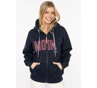 Kapuzensweatjacke ZWILLINGSHERZ "Maritim", Damen, Gr. S/M, blau (marine), angeraute Sweatware, Obermaterial: 50% Baumwolle, 50% Polyester, Sweatjacken, mit gesticktem MOIN und Anker Logo und Reißversc