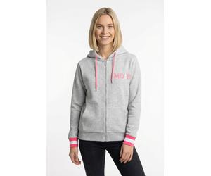 Kapuzensweatjacke ZWILLINGSHERZ "Rahel", Damen, Gr. L, grau (hellgrau), Sweatware, Obermaterial: 50% Baumwolle, 50% Polyester, bedruckt, unifarben, hüftbedeckend, ohne Ausschnitt, Rippbündchen kontras