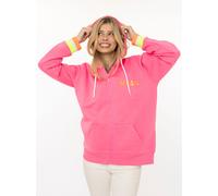Kapuzensweatjacke ZWILLINGSHERZ "Rahel", Damen, Gr. M, pink (neonpink), Sweatware, Obermaterial: 50% Baumwolle, 50% Polyester, bedruckt, unifarben, hüftbedeckend, ohne Ausschnitt, Rippbündchen kontras