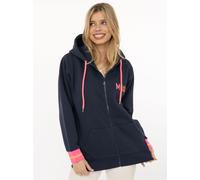 Kapuzensweatjacke ZWILLINGSHERZ "Rahel", Damen, Gr. S, blau (navy), Sweatware, Obermaterial: 50% Baumwolle, 50% Polyester, bedruckt, unifarben, hüftbedeckend, ohne Ausschnitt, Rippbündchen kontrastfar