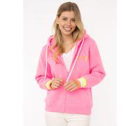 Kapuzensweatjacke ZWILLINGSHERZ ""Rahel"", Damen, Gr. S, pink (neonpink), Sweatware, Obermaterial: 50% Baumwolle, 50% Polyester, bedruckt, unifarben, hüftbedeckend, ohne Ausschnitt, Rippbündchen kontr