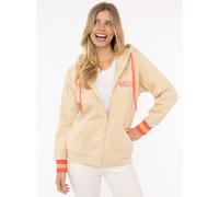 Kapuzensweatjacke ZWILLINGSHERZ "Rahel", Damen, Gr. XXL, beige, Sweatware, Obermaterial: 50% Baumwolle, 50% Polyester, bedruckt, unifarben, hüftbedeckend, ohne Ausschnitt, Rippbündchen kontrastfarben,