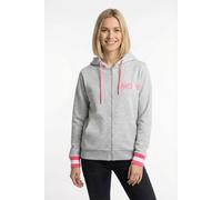 Kapuzensweatjacke ZWILLINGSHERZ "Rahel", Damen, Gr. XXL, grau (hellgrau), Sweatware, Obermaterial: 50% Baumwolle, 50% Polyester, bedruckt, unifarben, hüftbedeckend, ohne Ausschnitt, Rippbündchen kontr