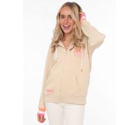 Kapuzensweatjacke ZWILLINGSHERZ "Smile Everyday ZH", Damen, Gr. L/XL (L/XL), beige, Sweatware, Obermaterial: 50% Baumwolle, 50% Polyester, unifarben, normal hüftlang, V-Ausschnitt, Sweatjacken Zip-Hoo
