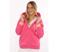 Kapuzensweatjacke ZWILLINGSHERZ "Smile Everyday ZH", Damen, Gr. L/XL, pink (mittelpink), Sweatware, Obermaterial: 50% Baumwolle, 50% Polyester, unifarben, normal hüftlang, V-Ausschnitt, Sweatjacken Zi