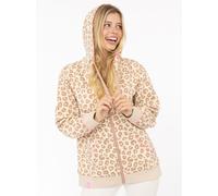 Kapuzensweatjacke ZWILLINGSHERZ "Soft Leo", Damen, Gr. S/M, beige, Sweatware, Obermaterial: 80% Polyester, 20% Baumwolle, Sweatjacken, Mini-Me, mit Leo Muster, Zipper und Kängurutaschen (57775915-S) b