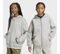 Kapuzensweatshirt ADIDAS ORIGINALS "FLEECE, DURCHGEHENDER REISSVERSCHLUSS", Mädchen, Gr. 128, grau (medium grau heather), Obermaterial: 70% Baumwolle, 30% Polyester, normal, Rundhals, angesetztes Bünd