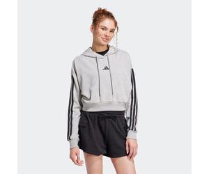 Kapuzensweatshirt ADIDAS SPORTSWEAR "ESSENTIALS 3-STREIFEN FRENCH TERRY CROP HOODIE", Damen, Gr. L, grau (medium grau heather, schwarz), Obermaterial: 55% Baumwolle, 36% Polyester, 9% Viskose, angeset