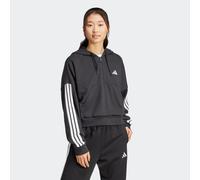 Kapuzensweatshirt ADIDAS SPORTSWEAR "ESSENTIALS 3-STREIFEN FRENCH TERRY QUARTER-ZIP HOODIE", Damen, Gr. XS, schwarz-weiß (schwarz, weiß), Obermaterial: 55% Baumwolle, 36% Polyester, 9% Viskose, angese
