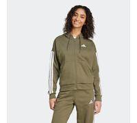 Kapuzensweatshirt ADIDAS SPORTSWEAR "W 3S FL FZ HD", Damen, Gr. M, grün (olive strata, weiß), Obermaterial: 55% Baumwolle, 36% Polyester, 9% Viskose, sportlich, Sweatshirts (17720445-M) olive strata,