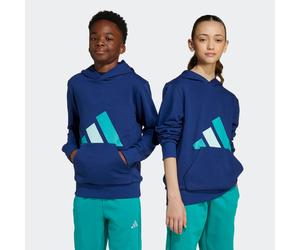 Kapuzensweatshirt ADIDAS SPORTSWEAR "ESSENTIALS KIDS HOODIE", Mädchen, Gr. 164, dunkelblau, pure teal, halo mint, Obermaterial: 55% Baumwolle, 36% Polyester, 9% Viskose, normal, Rundhals, angesetztes