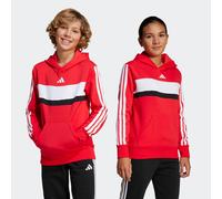 Kapuzensweatshirt ADIDAS SPORTSWEAR "J 3S TIB FL HD", Mädchen, Gr. 140, rot (pure ruby, weiß), Obermaterial: 70% Baumwolle, 30% Polyester, normal, Rundhals, angesetztes Bündchen, Sweatshirts, mit Rund