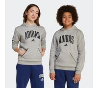 Kapuzensweatshirt ADIDAS SPORTSWEAR "J CLGT OH FL HD", Mädchen, Gr. 128, grau (medium grau heather, schwarz), Obermaterial: 55% Baumwolle, 36% Polyester, 9% Viskose, normal, Rundhals, Sweatshirts (117