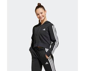 Kapuzensweatshirt ADIDAS SPORTSWEAR "JG 3S FT FZ CRO", Mädchen, Gr. 164, schwarz-weiß (schwarz, weiß), Obermaterial: 70% Baumwolle, 30% Polyester, angesetztes Bündchen, Sweatshirts (42015361-164) schw