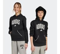 Kapuzensweatshirt ADIDAS SPORTSWEAR "SEASONALS ESSENTIALS COLLEGIATE TYPOGRAPHY KIDS HOODIE", Mädchen, Gr. 164, schwarz-weiß (schwarz, weiß), Obermaterial: 55% Baumwolle, 36% Polyester, 9% Viskose, no
