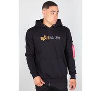 Kapuzensweatshirt ALPHA INDUSTRIES "Alpha Label Hoody", Herren, Gr. 3XL, schwarz, angeraute Sweatware, Obermaterial: 100% Baumwolle, bedruckt, regular fit hüftbedeckend, Rundhals, Rippbündchen, Sweats