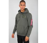 Kapuzensweatshirt ALPHA INDUSTRIES "BACK PRINT HOODY", Herren, Gr. M, grün (schwarz olive), angeraute Sweatware, Obermaterial: 80% Baumwolle, 20% Polyester, bedruckt, normal normal, Rundhals, Rippbünd