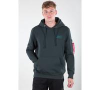 Kapuzensweatshirt ALPHA INDUSTRIES "BACK PRINT HOODY", Herren, Gr. S, blau (schwarz petrol), angeraute Sweatware, Obermaterial: 80% Baumwolle, 20% Polyester, bedruckt, normal normal, Rundhals, Rippbün