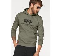 Kapuzensweatshirt ALPHA INDUSTRIES "Basic Hoody", Herren, Gr. L, grün (olive), angeraute Sweatware, Obermaterial: 80% Baumwolle, 20% Polyester, bedruckt, normal normal, Rundhals, Rippbündchen, Sweatsh