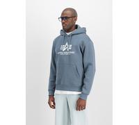 Kapuzensweatshirt ALPHA INDUSTRIES "Basic Hoody", Herren, Gr. M, blau (denim blau), angeraute Sweatware, Obermaterial: 80% Baumwolle, 20% Polyester, bedruckt, normal normal, Rundhals, Rippbündchen, Sw