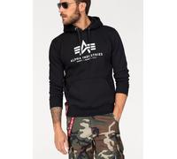 Kapuzensweatshirt ALPHA INDUSTRIES "Basic Hoody", Herren, Gr. M, schwarz, angeraute Sweatware, Obermaterial: 80% Baumwolle, 20% Polyester, bedruckt, normal normal, Rundhals, Rippbündchen, Sweatshirts