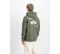 Kapuzensweatshirt ALPHA INDUSTRIES "Label Hoodie BP", Damen, Gr. XL, grün (schwarz olive), angeraute Sweatware, Obermaterial: 80% Baumwolle, 20% Polyester, bedruckt, regular fit normal, Rundhals, Ripp