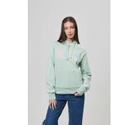 Kapuzensweatshirt BENCH. "ELIO_HOODY", Damen, Gr. 40, grün (light sage), Sweatware, Obermaterial: 60% Baumwolle, 40% Polyester, bedruckt, Rundhals, Rippbündchen mit Daumenlöchern, Sweatshirts Kapuzens