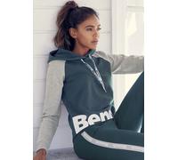 Kapuzensweatshirt BENCH. LOUNGEWEAR, Damen, Gr. 40/42, grau (dunkelgrün, grau), Sweatware, Obermaterial: 60% Baumwolle, 40% Polyester. Ärmel: 80% Baumwolle, 20% Polyester, unifarben, meliert, mehrfarb