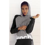 Kapuzensweatshirt BENCH. LOUNGEWEAR, Damen, Gr. 44/46, grau (grau, schwarz), Sweatware, Obermaterial: 60% Baumwolle, 40% Polyester, mehrfarbig, meliert, unifarben, Basic, Basic hüftlang, ohne Ausschni