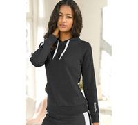 Kapuzensweatshirt BENCH. LOUNGEWEAR, Damen, Gr. 56/58, schwarz-weiß (schwarz, weiß), Jersey, Obermaterial: 60% Baumwolle, 40% Polyester, unifarben mit Farbeinsatz, Basic, bequem hüftlang, Rippbündchen