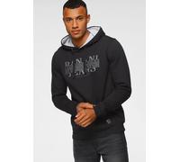 Kapuzensweatshirt BRUNO BANANI, Herren, Gr. XL (56/58), schwarz, angeraute Sweatware, Obermaterial: 60% Baumwolle, 40% Polyester, bedruckt, schmal, Bündchen, Sweatshirts, schmale Passform, bedrucktes 