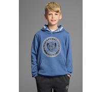 Kapuzensweatshirt BRUNO BANANI "Hoodie mit Drucken", Jungen, Gr. 176/182, blau meliert, angeraute Sweatware, Obermaterial: 60% Baumwolle, 40% Polyester. Kapuzenfutter: 100% Baumwolle, bedruckt, Basic