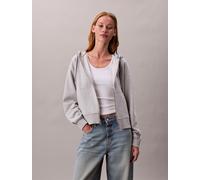 Kapuzensweatshirt CALVIN KLEIN JEANS "ARCHIVE LOGO FRENCH TERRY FZ HOO", Damen, Gr. XS (36), history grau heather, Sweatware, Obermaterial: 86% Baumwolle, 14% Polyester, regular fit normal, Rundhals,