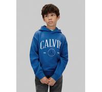 Kapuzensweatshirt CALVIN KLEIN JEANS "CALVIN CK CIRCLE HOODIE", Jungen, Gr. 14 (164), blau (vallarta blau), Sweatware, Obermaterial: 100% Baumwolle, unifarben, regular fit normal, Rundhals, eingesetzt