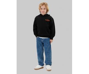 Kapuzensweatshirt CALVIN KLEIN JEANS "CALVIN SMALL CHEST PRINT HOODIE", Jungen, Gr. 10 (140), pvh schwarz, Sweatware, Obermaterial: 100% Baumwolle, unifarben, regular fit normal, Rundhals, eingesetzt 